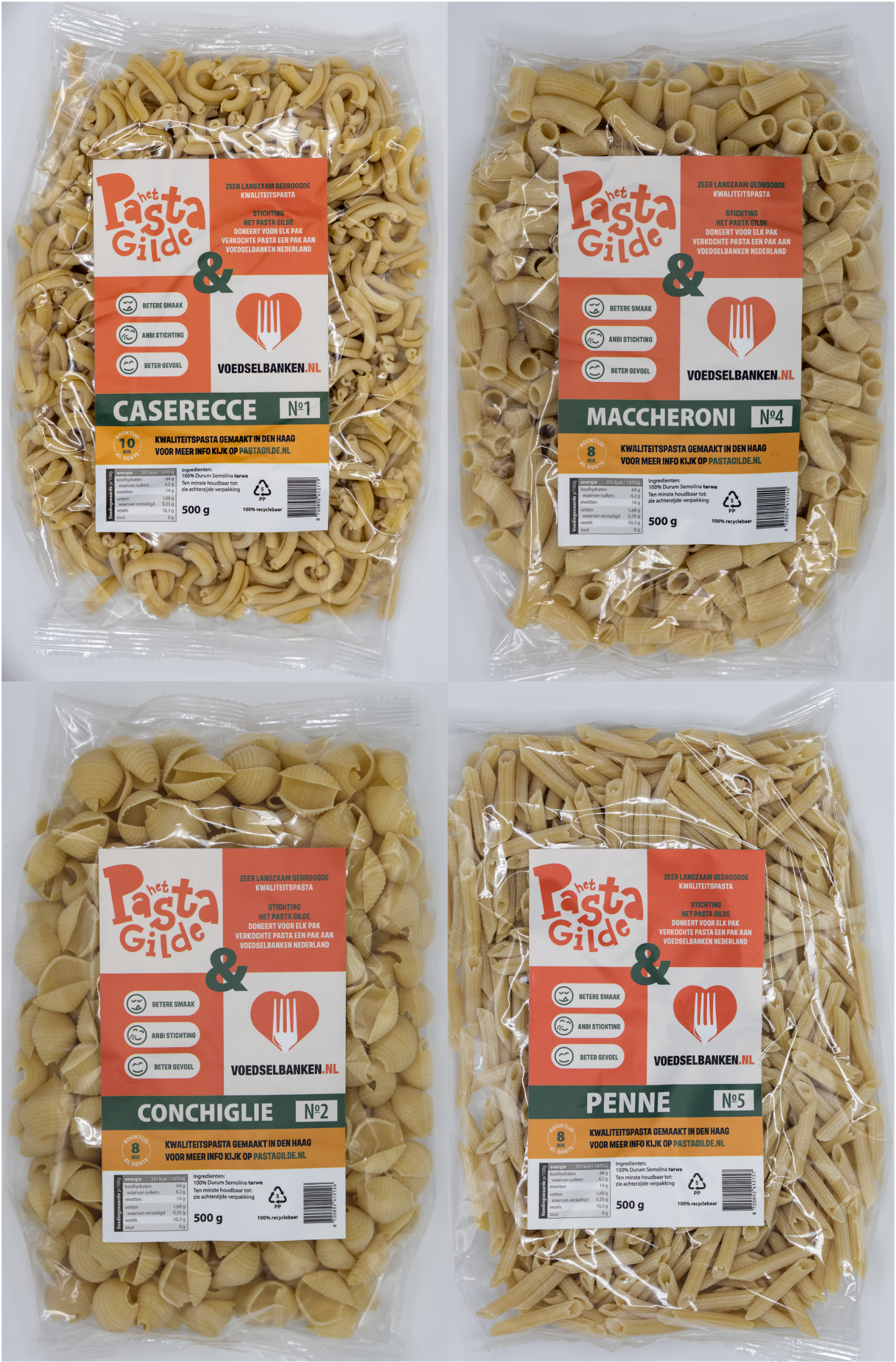 Alle 4 soorten: Caserecce, Maccheroni, Penne, Conchiglie, 4x500 gram (4,45 EUR per 500 gram)