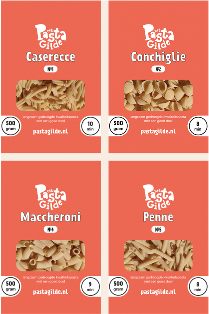 Alle 4 soorten: Caserecce, Maccheroni, Penne, Conchiglie, 4x500 gram (4,45 EUR per 500 gram)